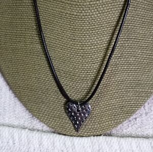 Silvertone heart ♥ necklace black cord
